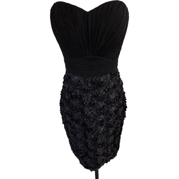 La Femme Black Rosette Strapless Mini Dress Sweetheart Formal Capsule 4 EUC - Picture 3 of 16